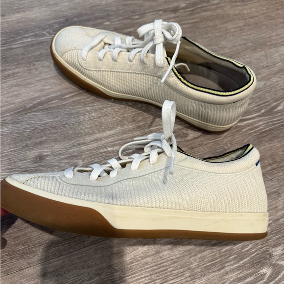 Rothy's The Lace Up sneakers in a cream/vanilla color with gum outsoles - Picture 9 of 12